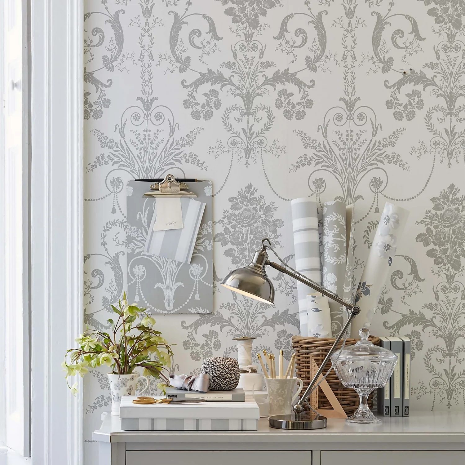 Laura Ashley Josette Dove Grey/White Wallpaper 2 Laura Ashley Josette Dove Grey/White Wallpaper - Image 2