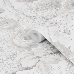 Laura Ashley A Birtle Dove Grey Floral Smooth Wallpaper