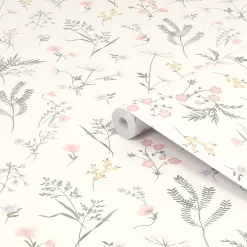 Laura Ashley Country Charm Pink Leaves Smooth Wallpaper