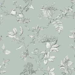 Laura Ashley Elderwood Duck Egg Floral Smooth Wallpaper