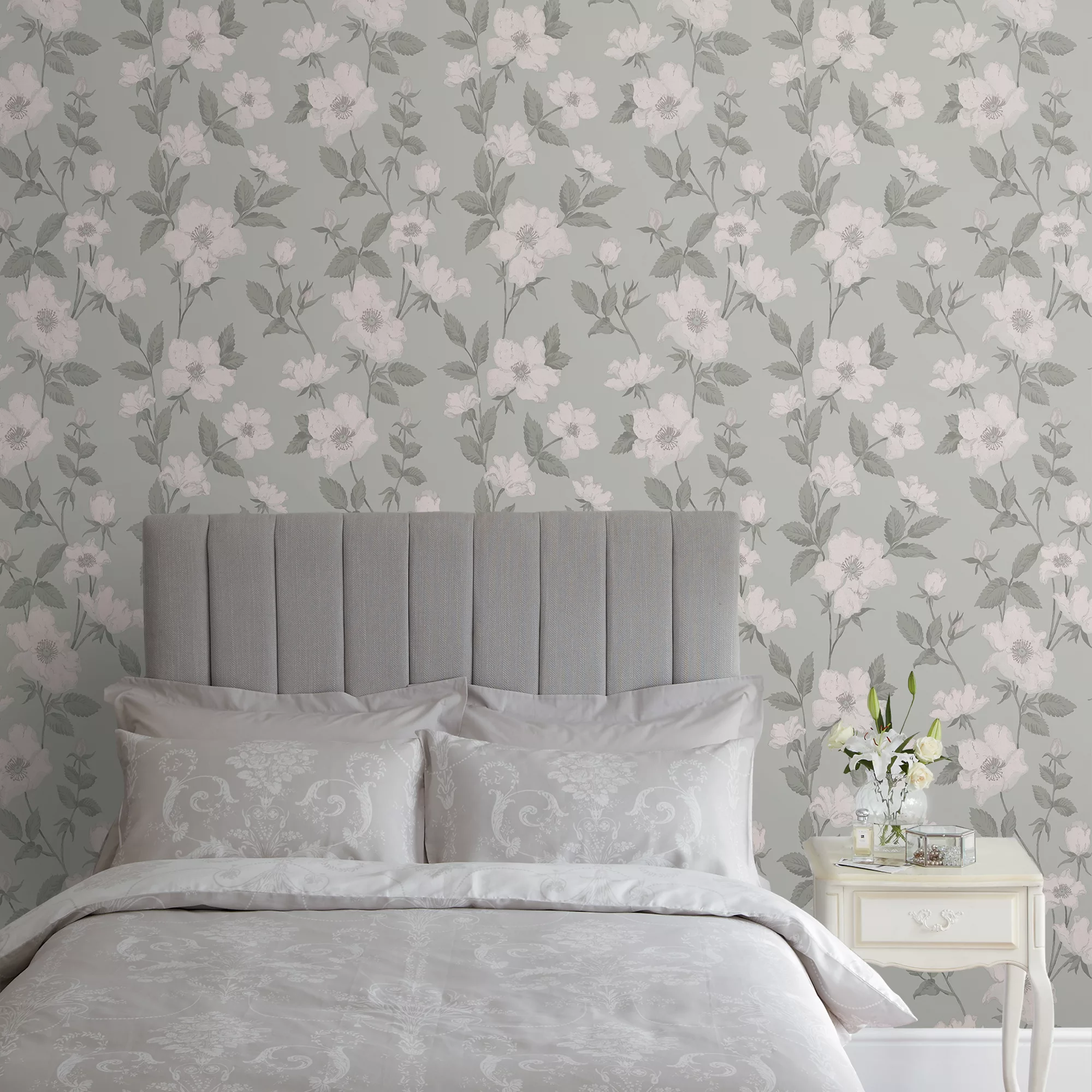 Laura Ashley Fleurir Smoke Green Floral Smooth Wallpaper 5 Laura Ashley Fleurir Smoke Green Floral Smooth Wallpaper - Image 5