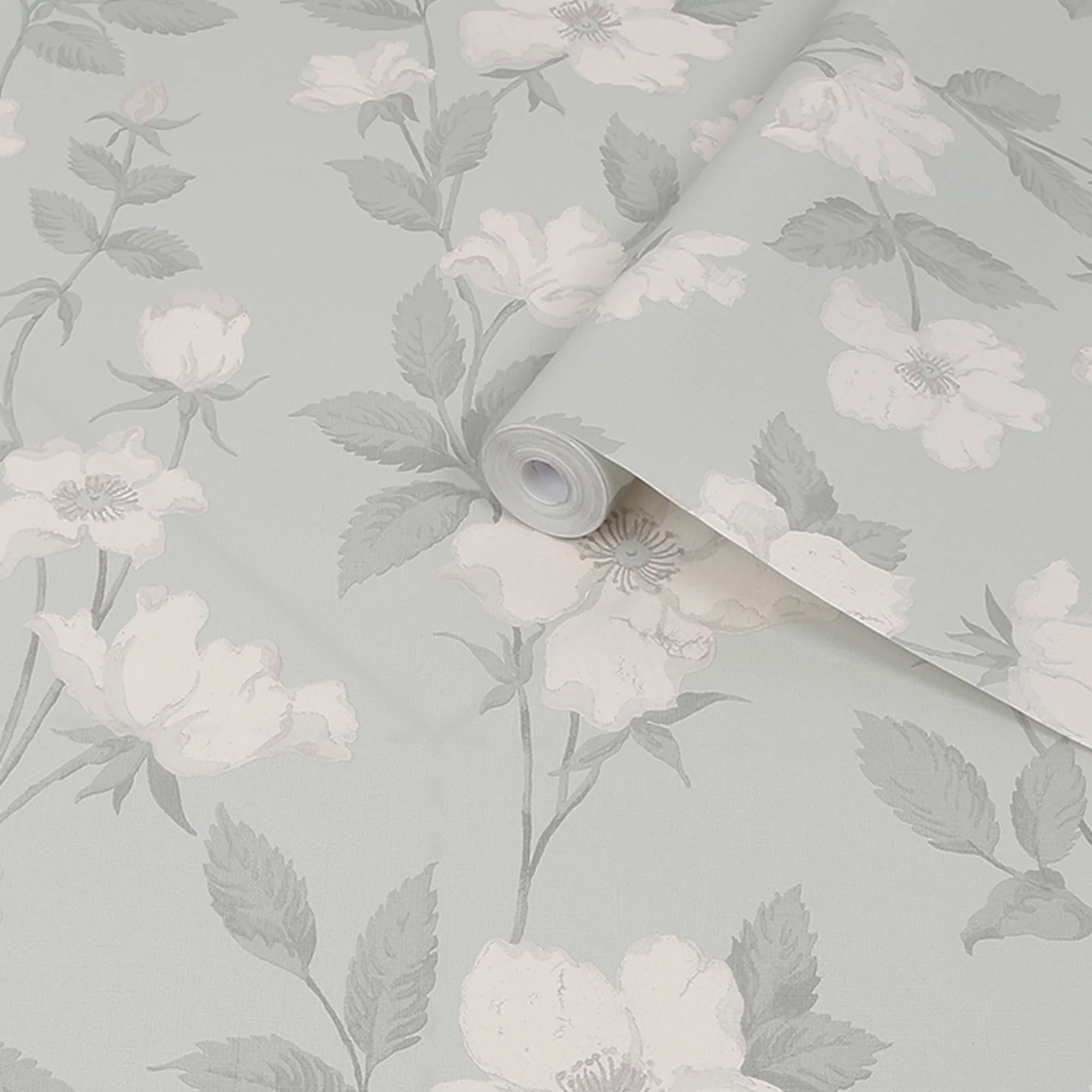 Laura Ashley Fleurir Smoke Green Floral Smooth Wallpaper 2 Laura Ashley Fleurir Smoke Green Floral Smooth Wallpaper - Image 2