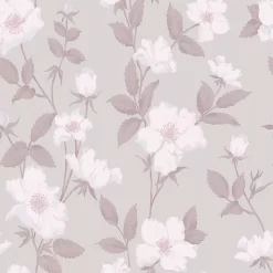 Laura Ashley Fleurir Sugared Violet Floral Smooth Wallpaper