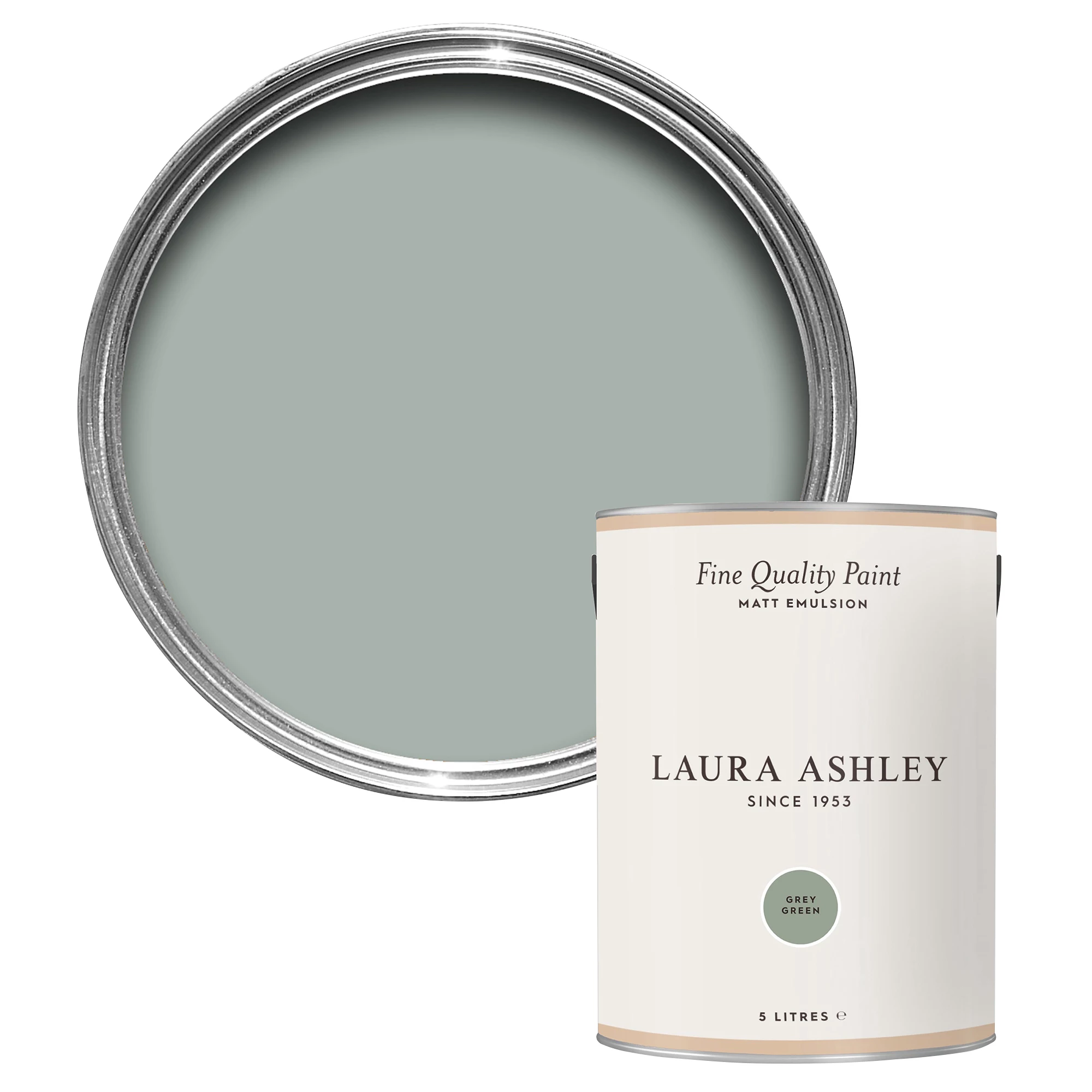 Laura Ashley Grey Green Matt Emulsion Paint, 5L 1 Laura Ashley Grey Green Matt Emulsion Paint, 5L