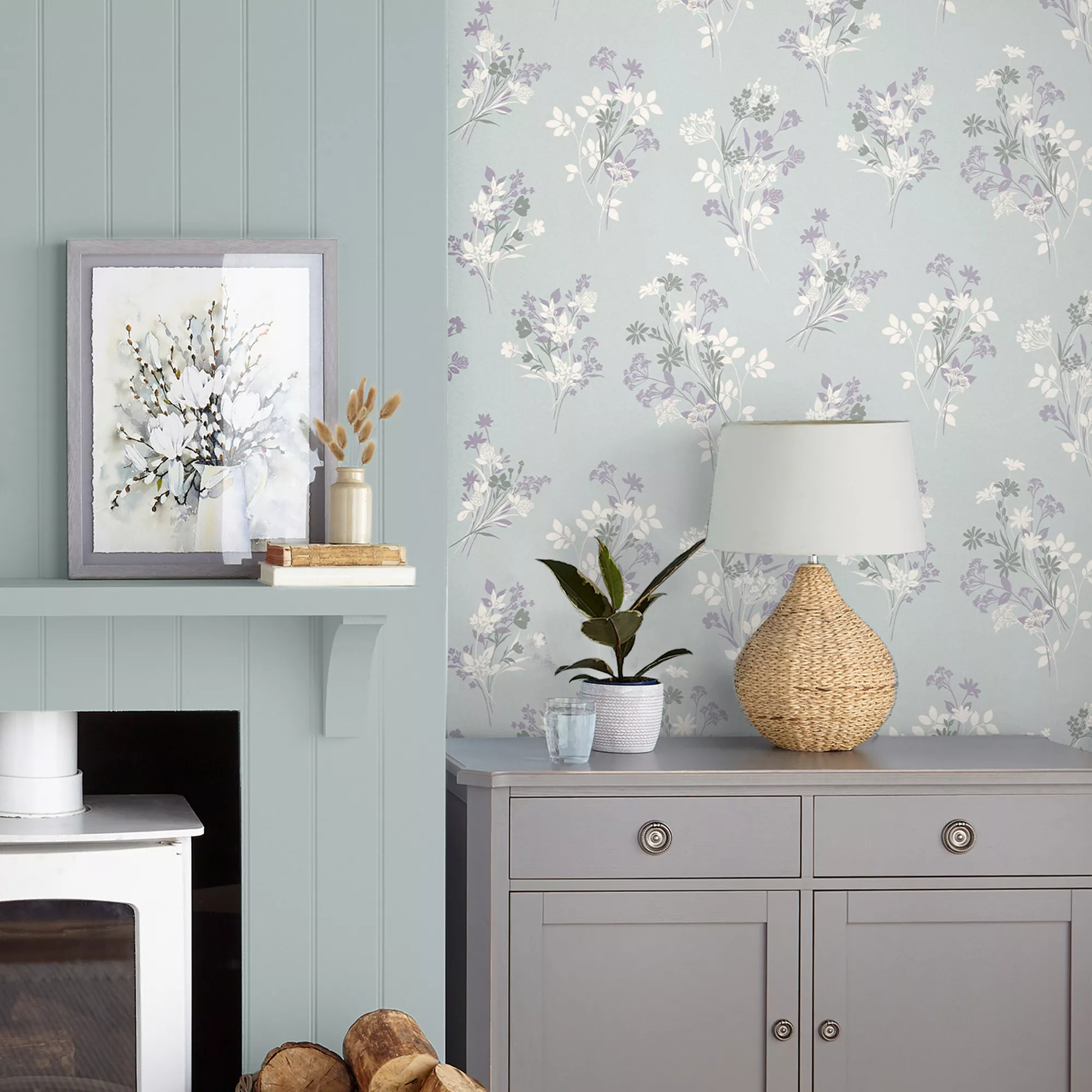 Laura Ashley Igerna Blue, Purple & Green Floral Smooth Wallpaper 5 Laura Ashley Igerna Blue, Purple & Green Floral Smooth Wallpaper - Image 5
