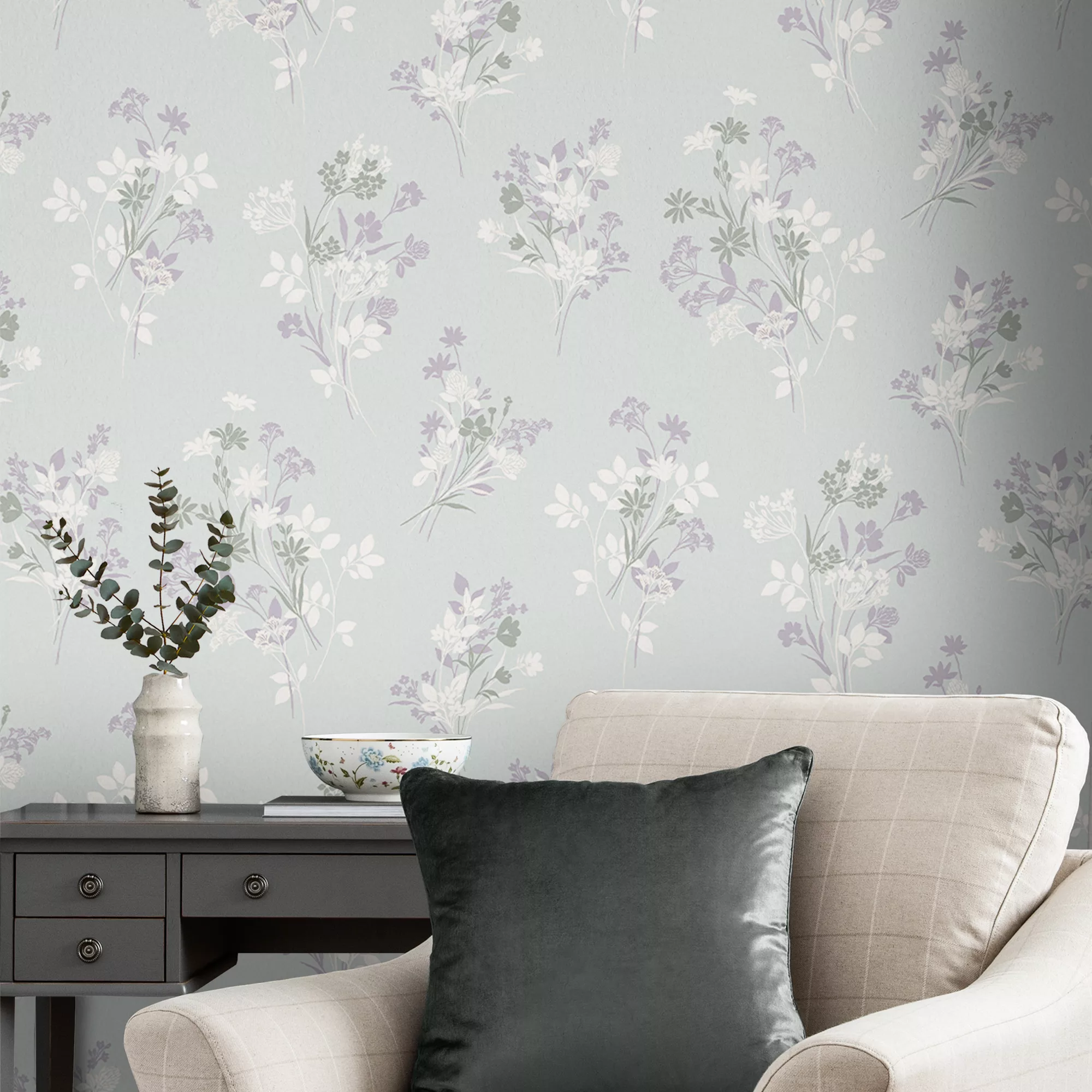 Laura Ashley Igerna Blue, Purple & Green Floral Smooth Wallpaper 6 Laura Ashley Igerna Blue, Purple & Green Floral Smooth Wallpaper - Image 6