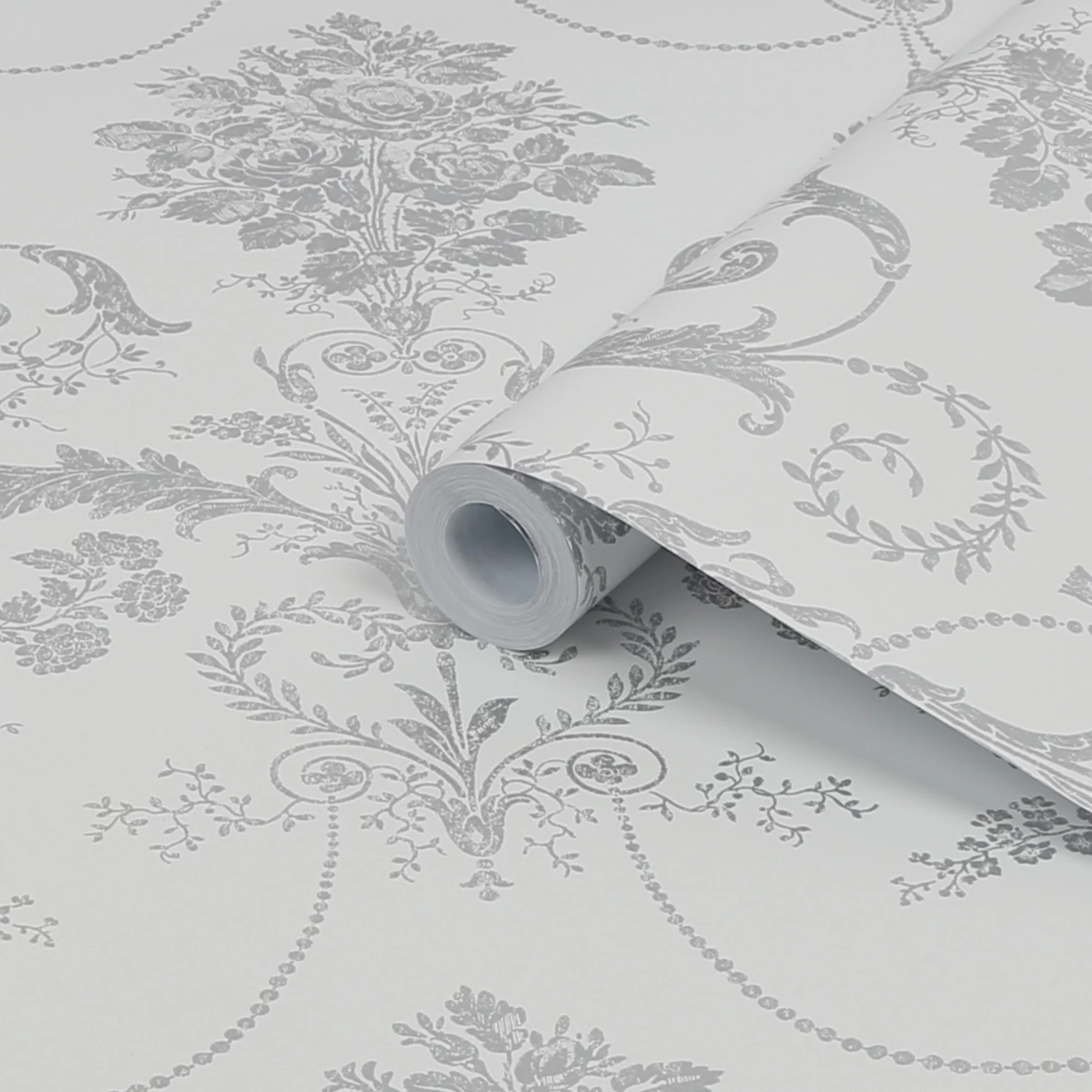 Laura Ashley Josette Damask Silver Effect Smooth Wallpaper 2 Laura Ashley Josette Damask Silver Effect Smooth Wallpaper - Image 2
