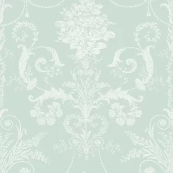 Laura Ashley Josette Duck Egg Damask Smooth Wallpaper