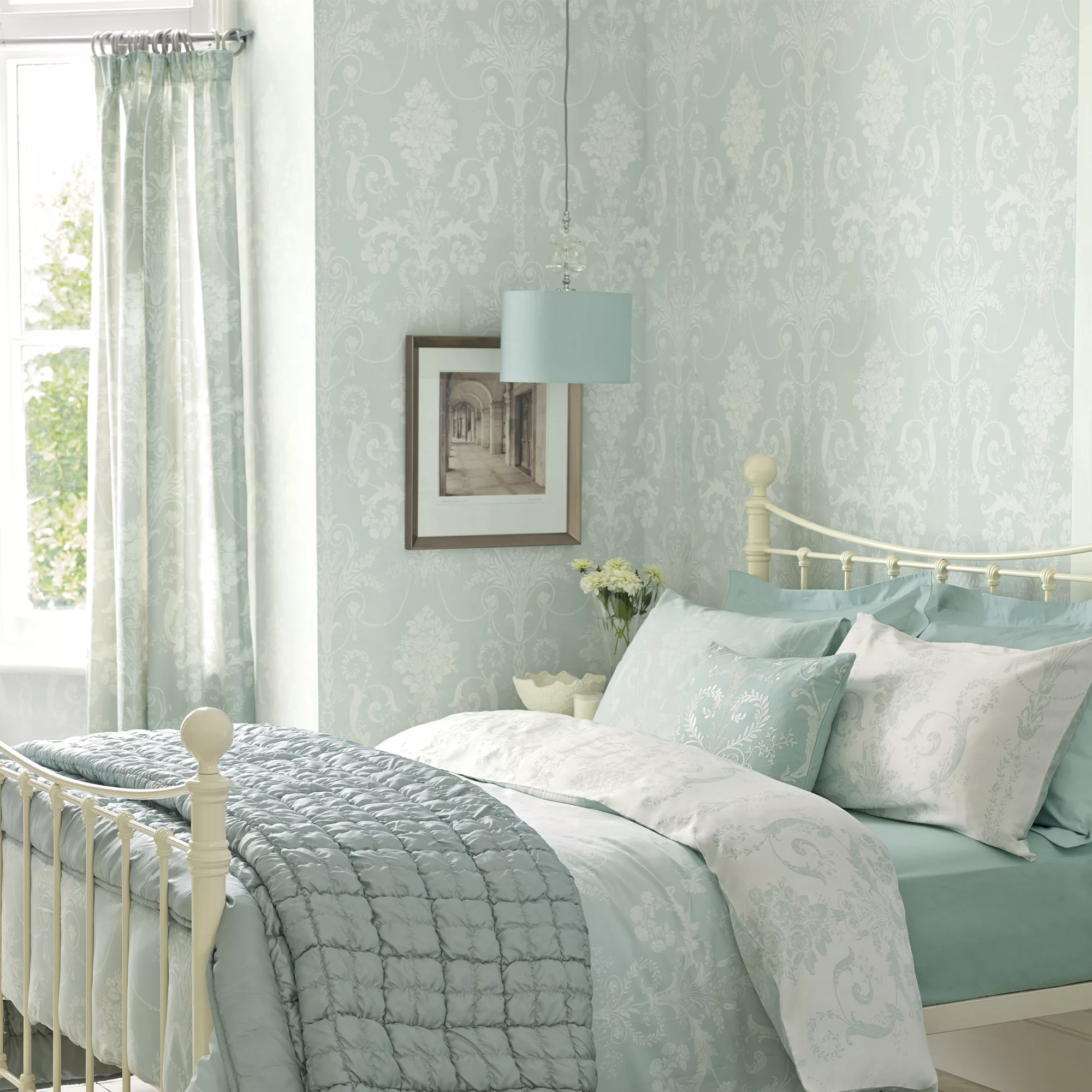 Laura Ashley Josette Duck Egg Damask Smooth Wallpaper 4 Laura Ashley Josette Duck Egg Damask Smooth Wallpaper - Image 4