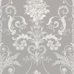 Laura Ashley Josette Steel Damask Smooth Wallpaper