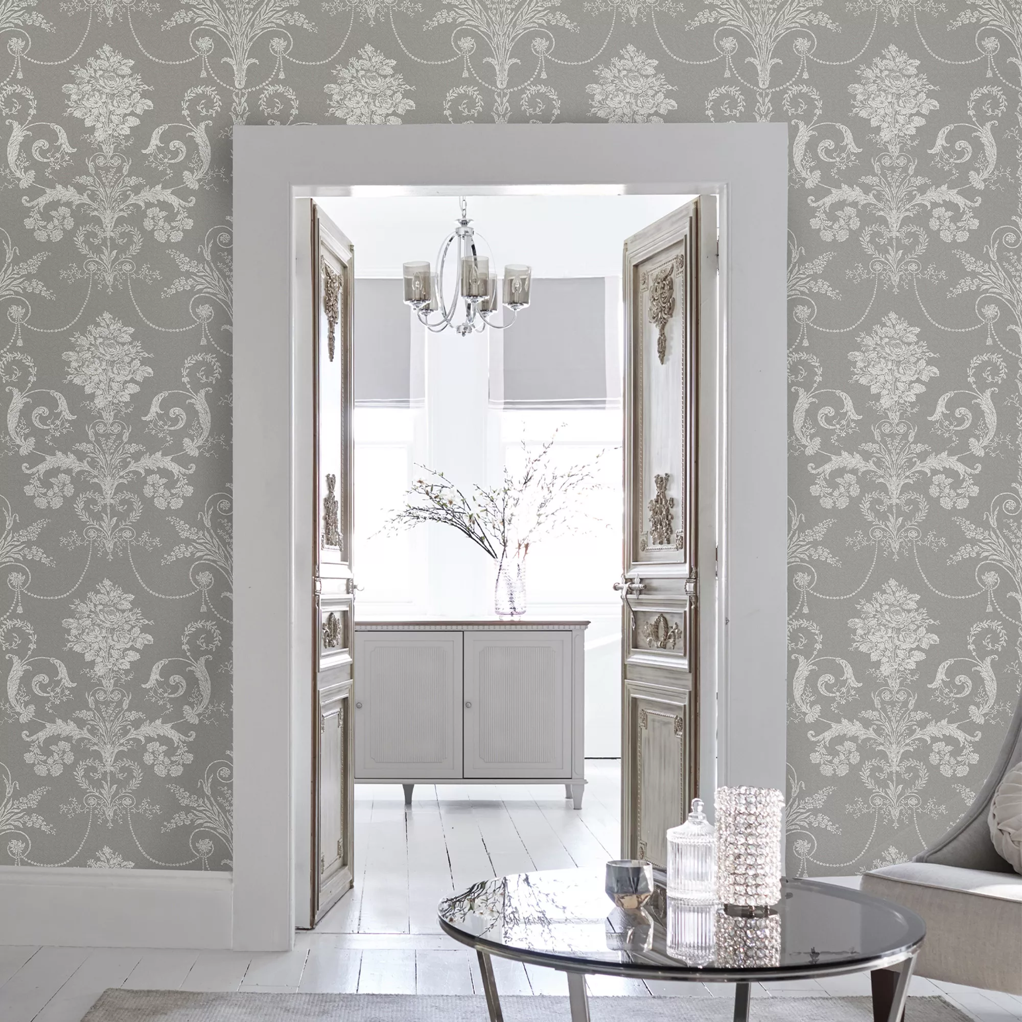 Laura Ashley Josette Steel Damask Smooth Wallpaper 4 Laura Ashley Josette Steel Damask Smooth Wallpaper - Image 4