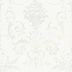 Laura Ashley Josette White Damask Smooth Wallpaper