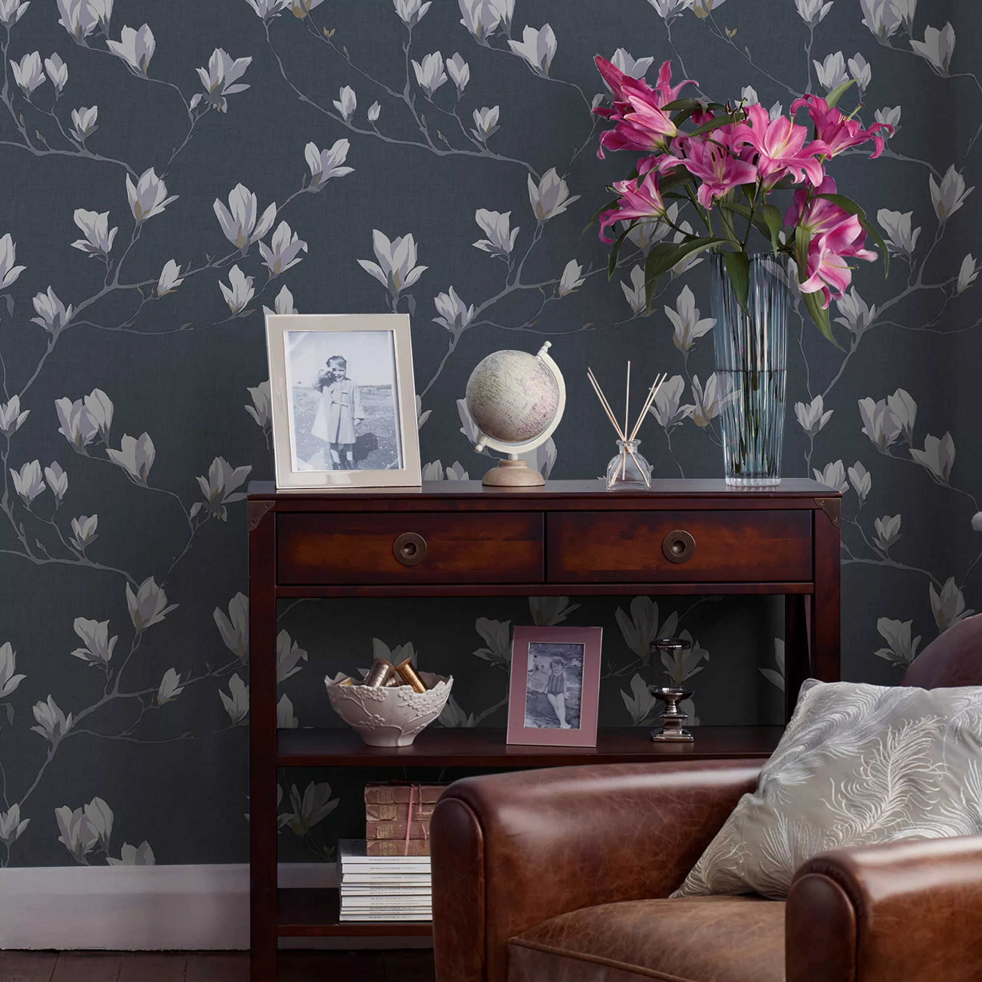 Laura Ashley Magnolia Grove Dusky Seaspray Floral Smooth Wallpaper 5 Laura Ashley Magnolia Grove Dusky Seaspray Floral Smooth Wallpaper - Image 5