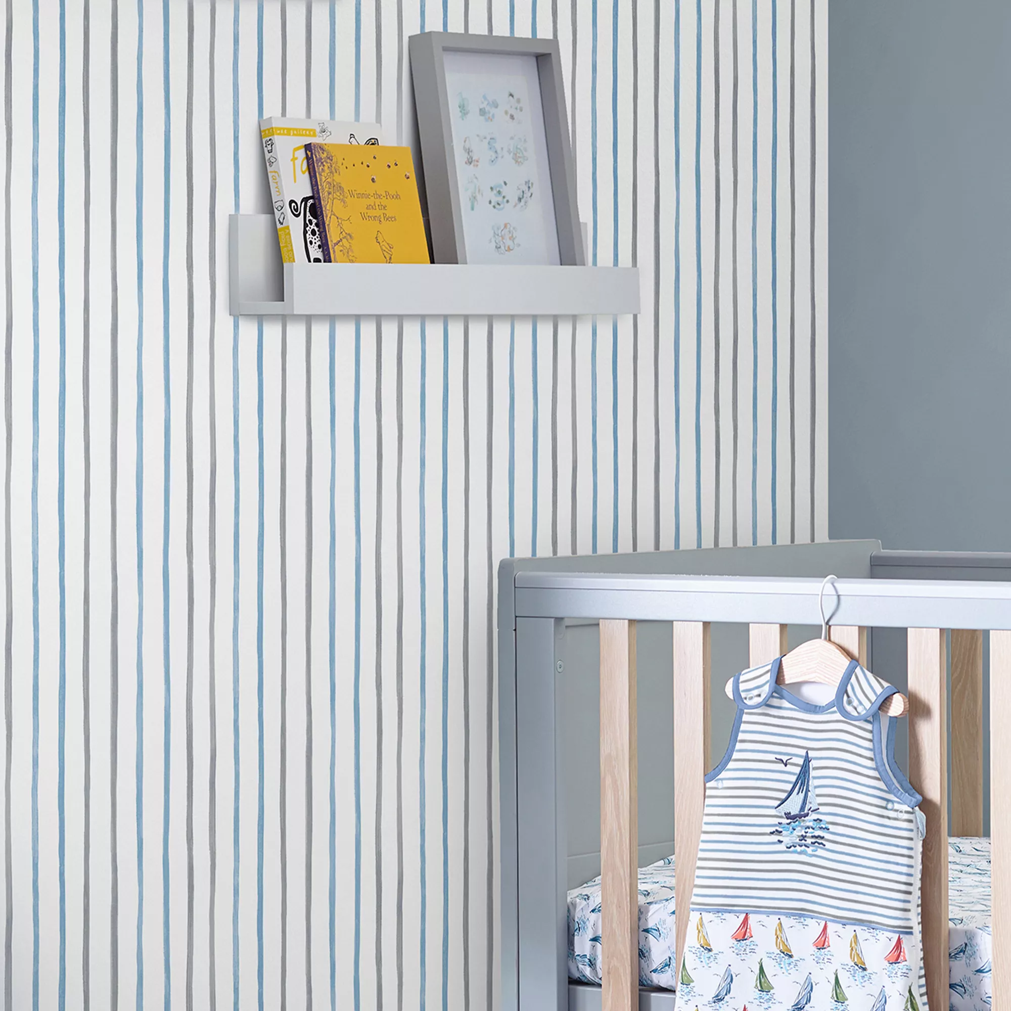 Laura Ashley Painterly Stripe Blue, Grey & White Kids Smooth Wallpaper 6 Laura Ashley Painterly Stripe Blue, Grey & White Kids Smooth Wallpaper - Image 6