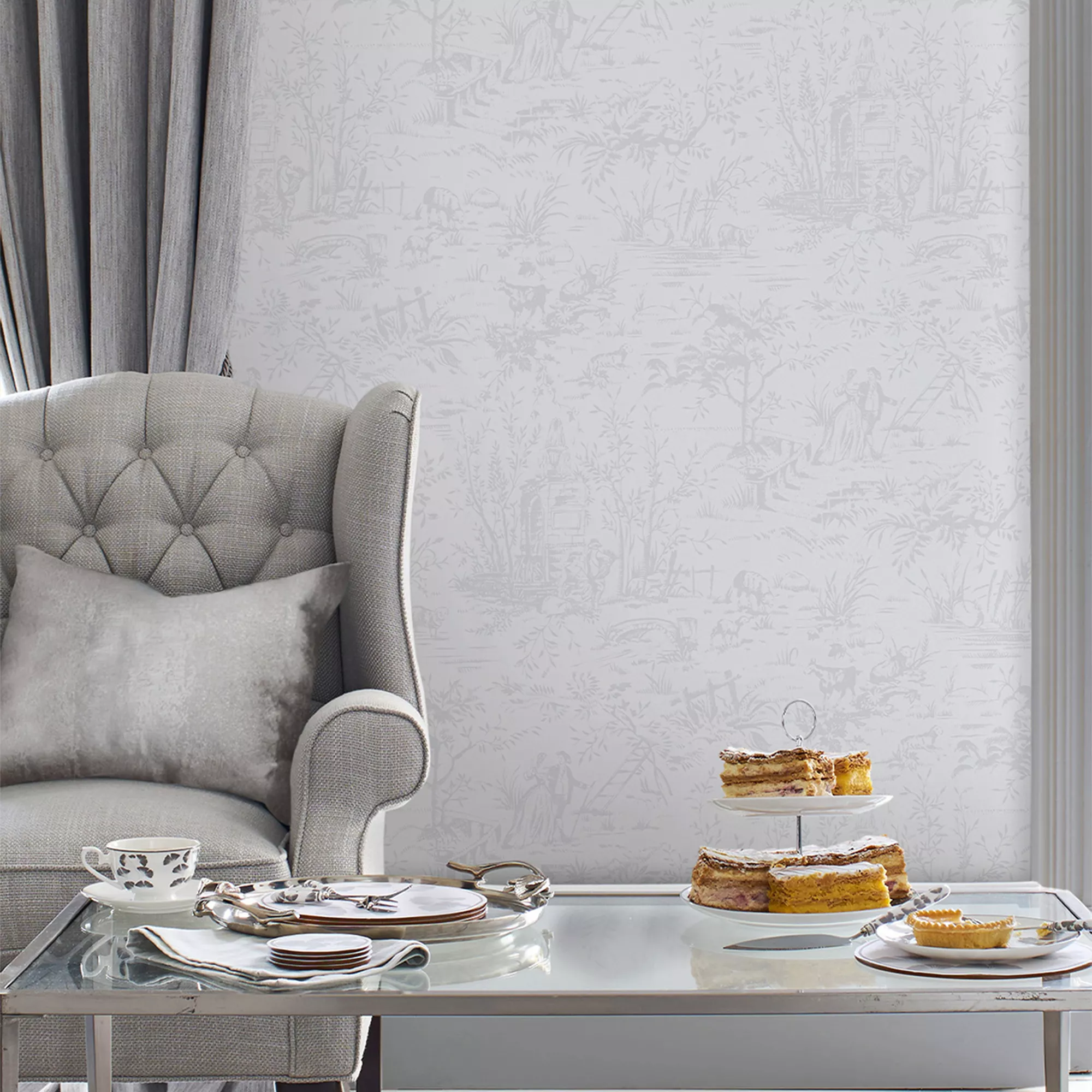 Laura Ashley Romantic Opulence Grey Classical Smooth Wallpaper 3 Laura Ashley Romantic Opulence Grey Classical Smooth Wallpaper - Image 3