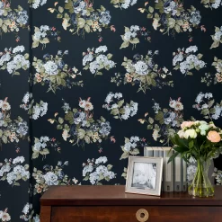 Laura Ashley Rosemore Midnight Seaspray Floral Smooth Wallpaper -Laura Ashley Sales Store laura ashley rosemore midnight seaspray floral smooth wallpaper5011583486506 20i bq