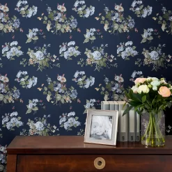 Laura Ashley Rosemore Midnight Seaspray Floral Smooth Wallpaper -Laura Ashley Sales Store laura ashley rosemore midnight seaspray floral smooth wallpaper5011583486506 21i bq