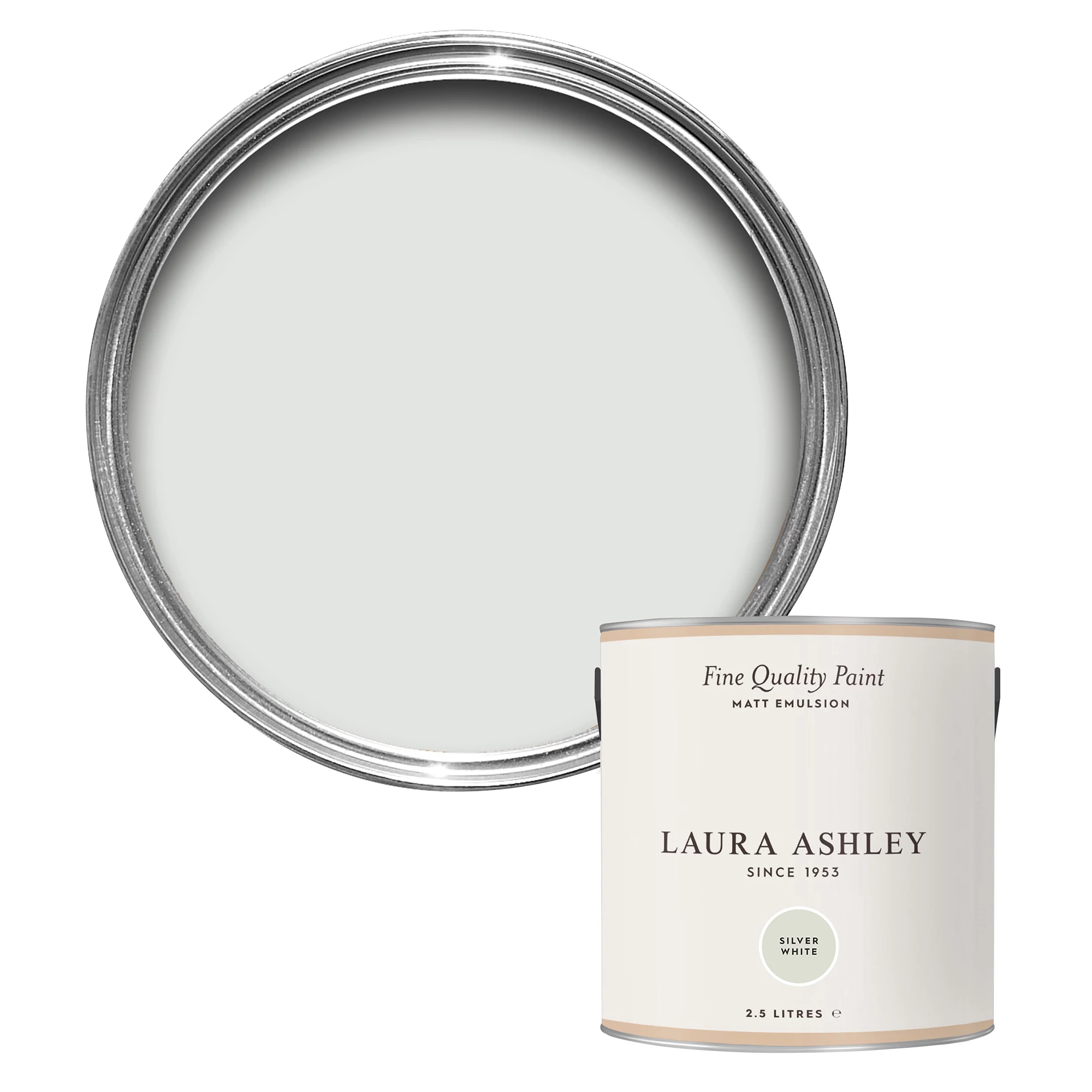 Laura Ashley Silver White Matt Emulsion Paint, 2.5L 1 Laura Ashley Silver White Matt Emulsion Paint, 2.5L