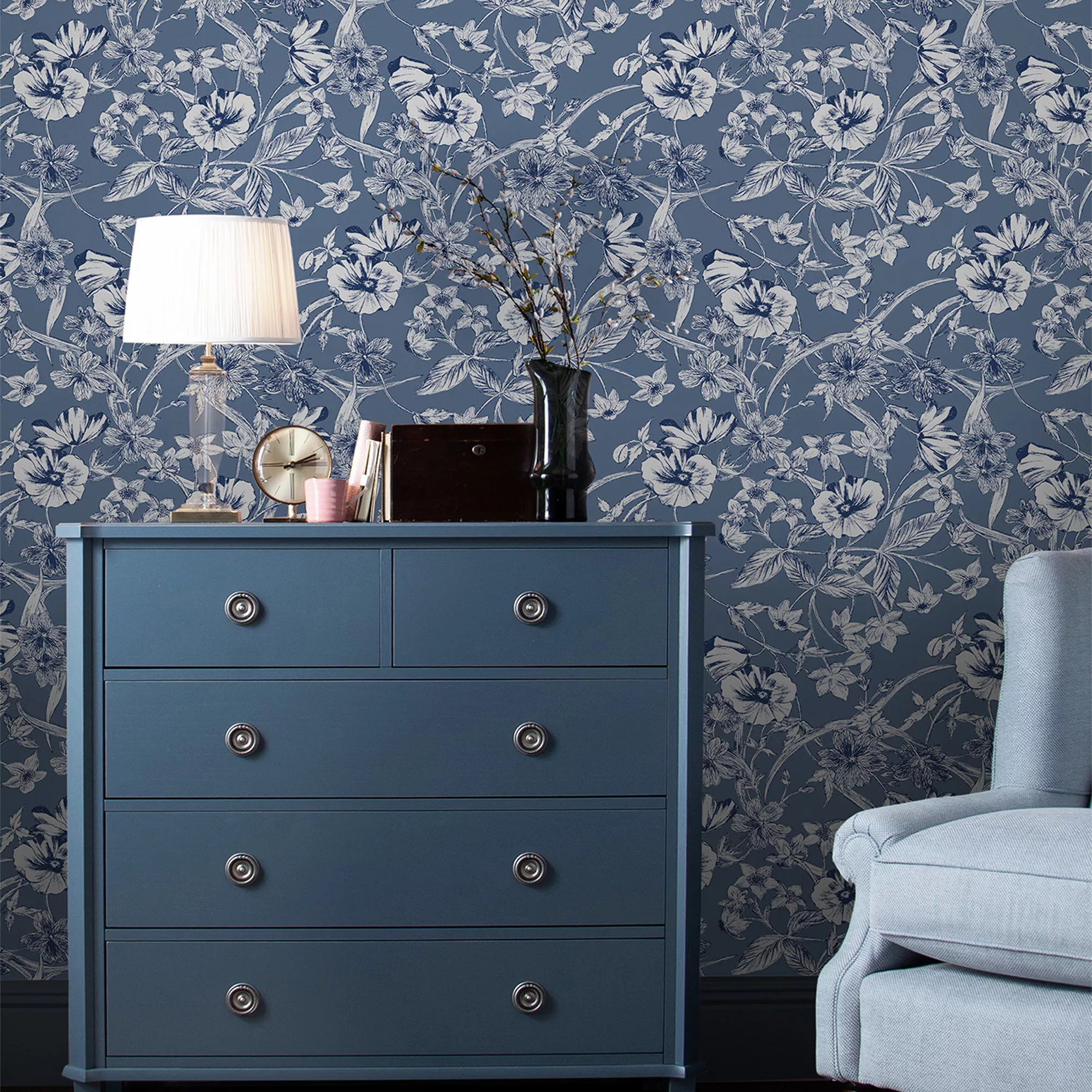 Laura Ashley Summerhill Midnight Blue Floral Smooth Wallpaper 3 Laura Ashley Summerhill Midnight Blue Floral Smooth Wallpaper - Image 3